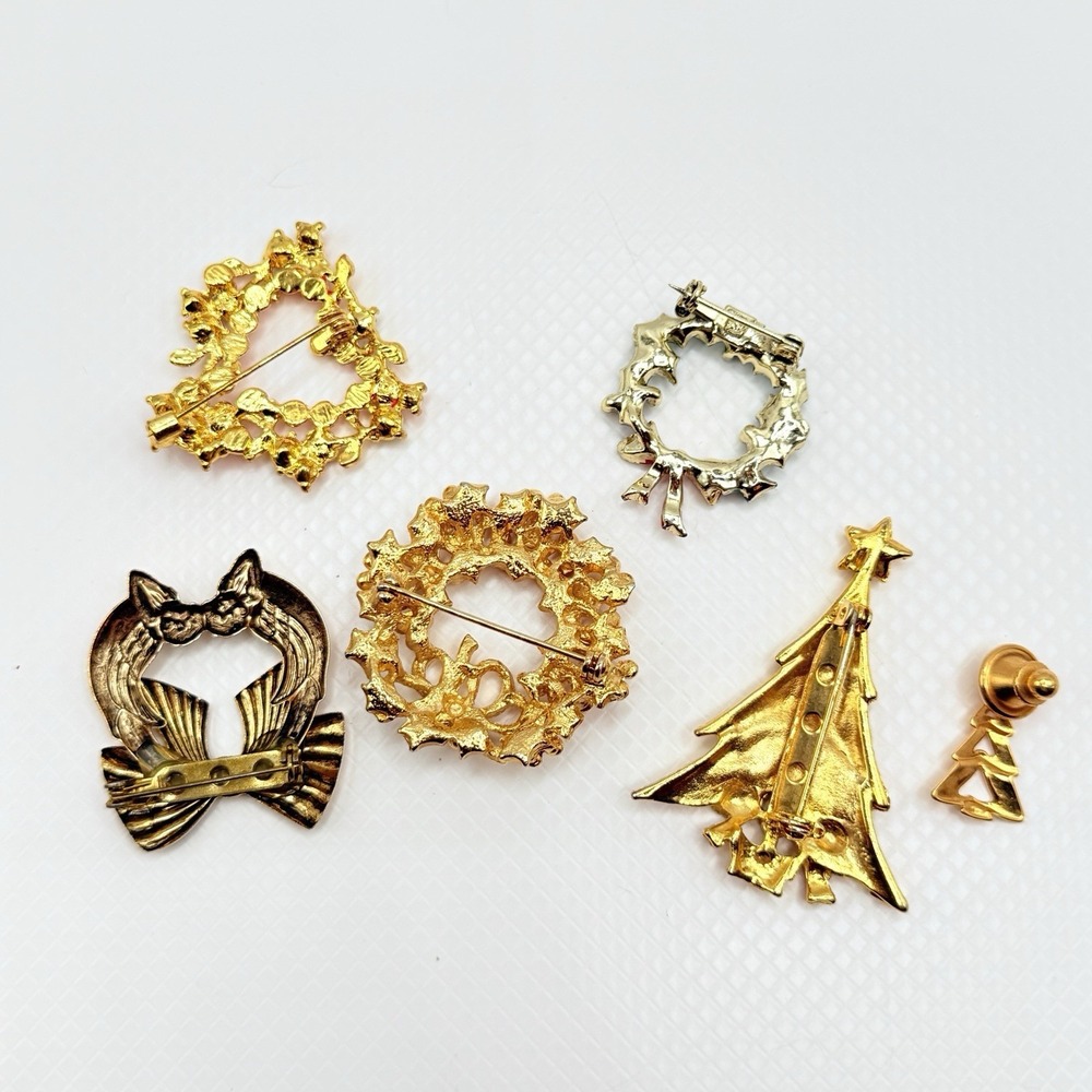 Vintage Holiday Brooches & Scatter Pins Lot of 6 Christmas Tree Wreaths - Picture 8 of 12